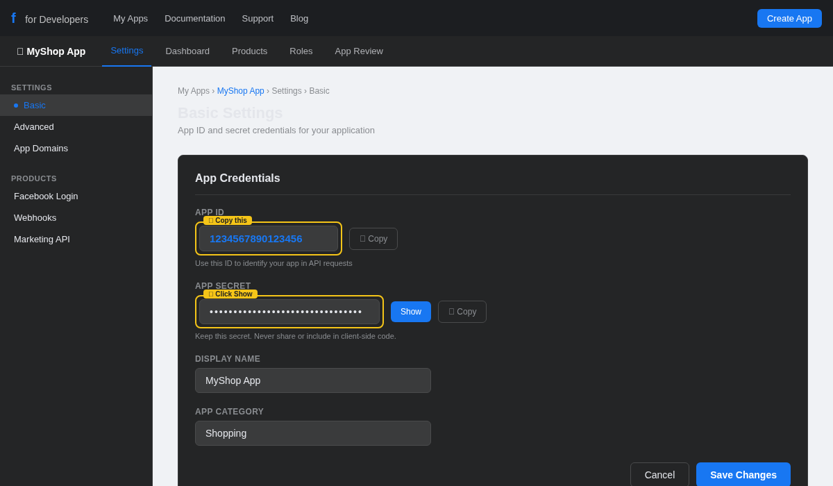 App ID in Facebook Developer Console