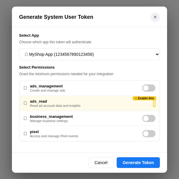Generate Token dialog