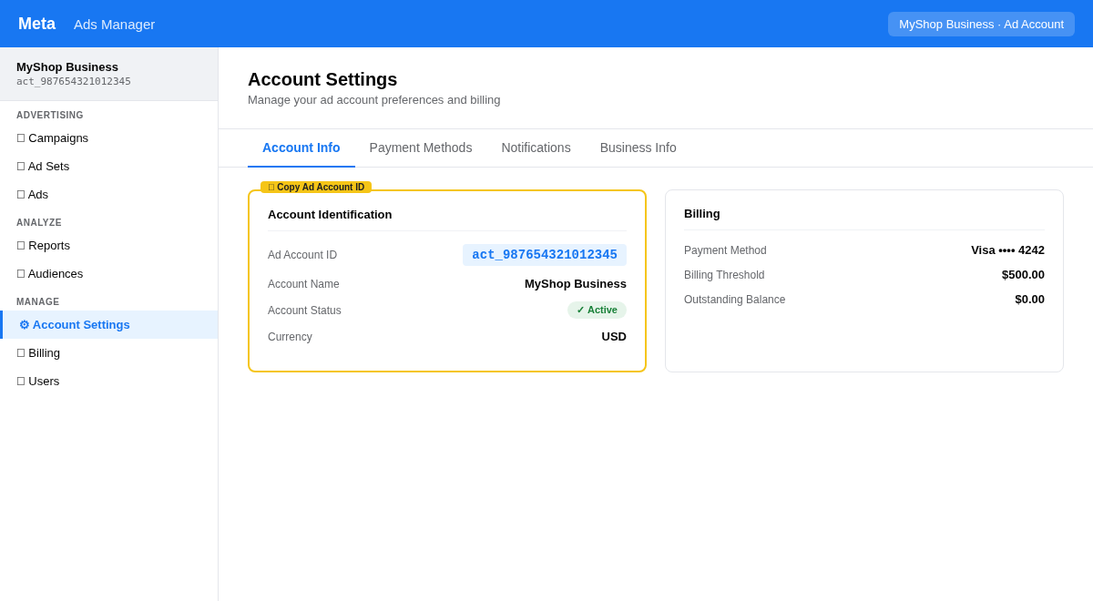 Ads Manager Account Settings